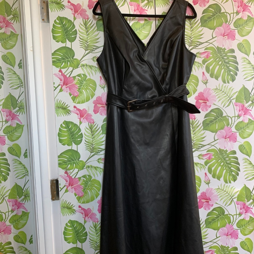 COPY - Faux leather Eloquii belted midi wrap dress